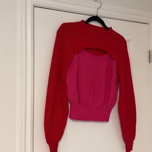 Colorblock Women's Sweater in Red and Pink
